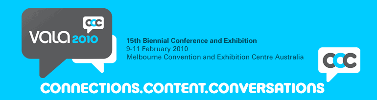 Logo for VALA2010 Conference, 9 - 11 February at Melbourne Exhibition & Convention Centre